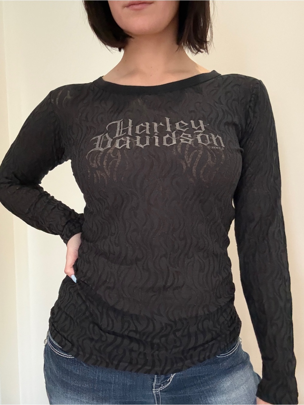 Harley-Davidson Black Textured Long Sleeve Logo Tee